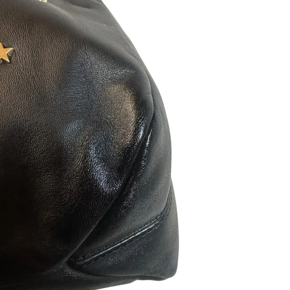 Tory Burch Black Leather Tote Bag with Gold Star Accents